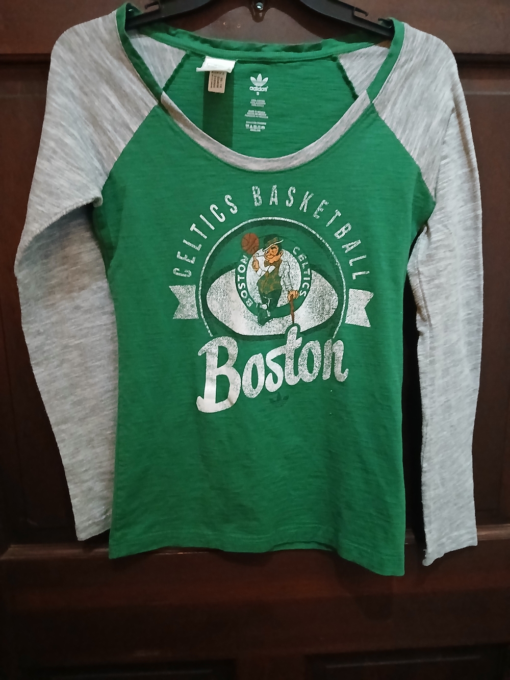 Adidas Women's Boston Celtics Green Raglan Long-Sleeve Tee Shirt Size S